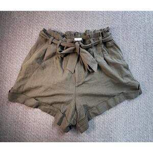 Abercrombie & Fitch Women's Sz XL Tie Waist Shorts Linen Blend Green